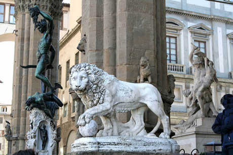 Sculptures in the loggia della signoria in Florence